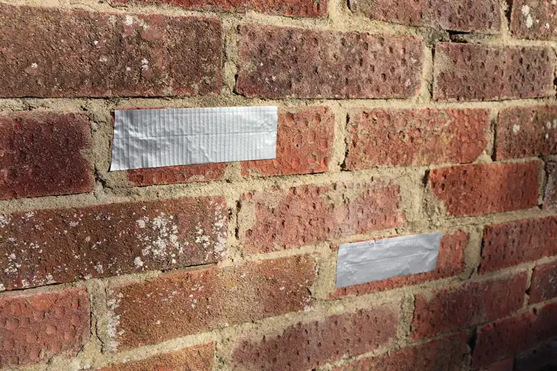 Brick wall with pieces of Flexi Armour Shield on it